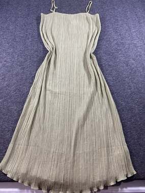 Madewell Size 6 Sage Green Plissé Pleated Spaghetti Strap Midi Dress